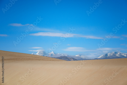 Fototapeta Naklejka Na Ścianę i Meble -  The sand dune of Zhongba, Tibet with the Himalaya mountain
