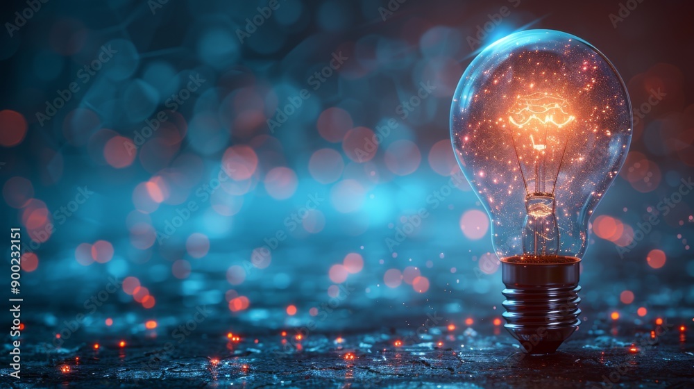 A neon-style light bulb glows vividly against a blue digital background, symbolizing innovative business concepts. A neon-style light bulb glows vividly against a blue digital background, symbolizing innovative business concepts.