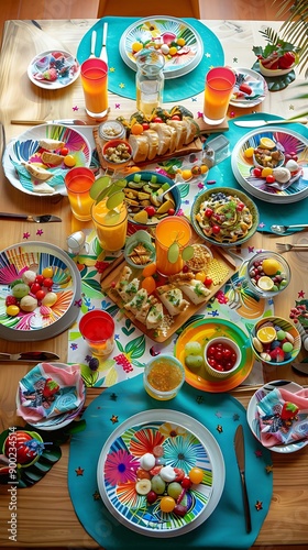 Wallpaper Mural A festive table setting with colorful friendship-themed decorations and a spread of delicious food. Torontodigital.ca