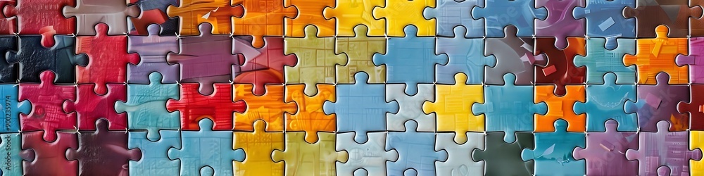 Fototapeta premium A colorful mosaic of puzzle pieces fitting perfectly together, symbolizing the harmony and fit of true friendships.