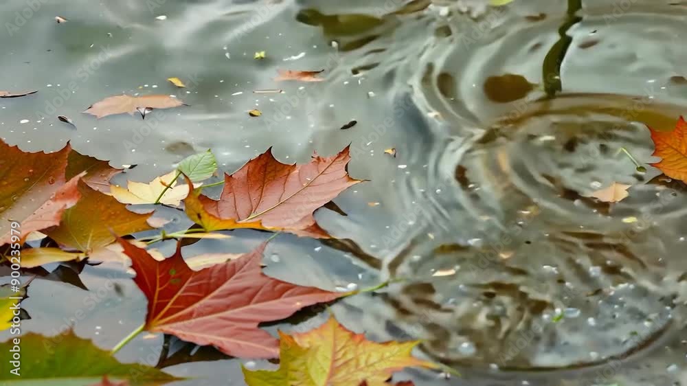 Tranquil autumn leaves floating on serene water surface