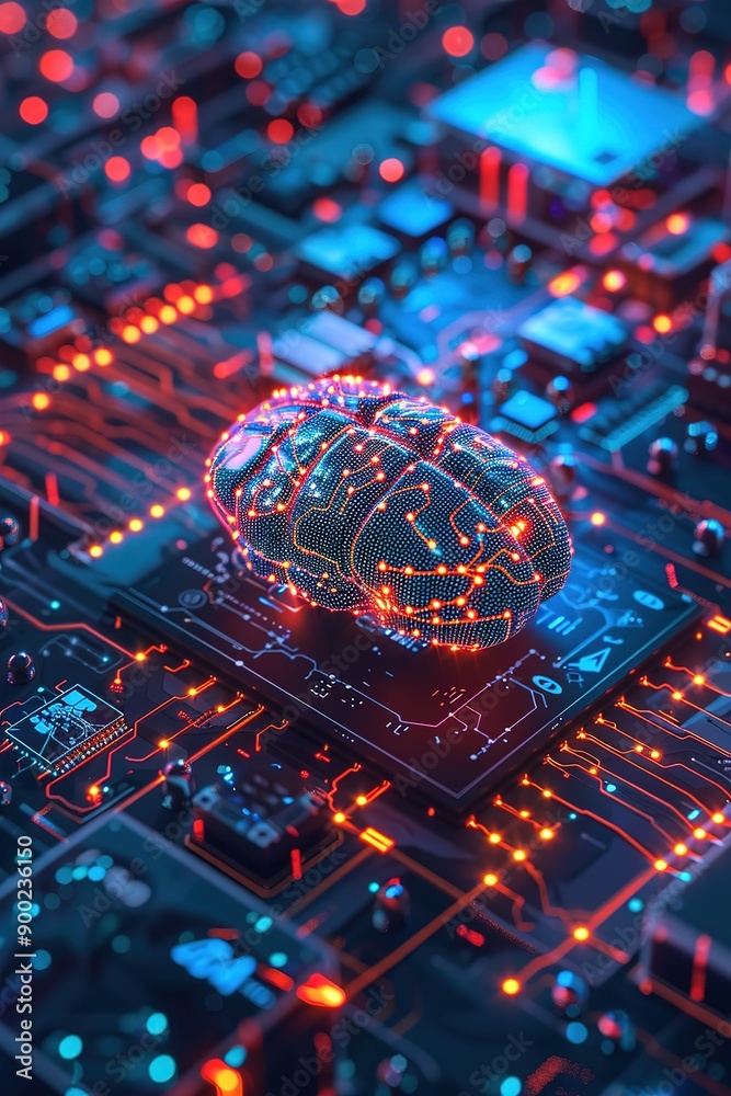 Human Brain with electronic circuit board Human Brain with electronic circuit board