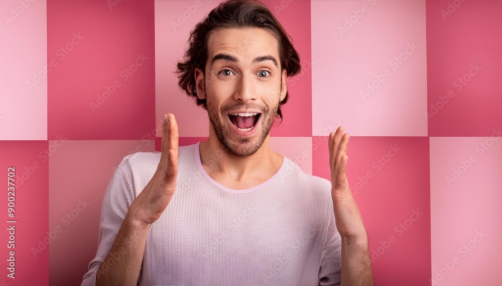 face of white beautiful young man exited, surprise, happy face of white beautiful young man exited, surprise, happy