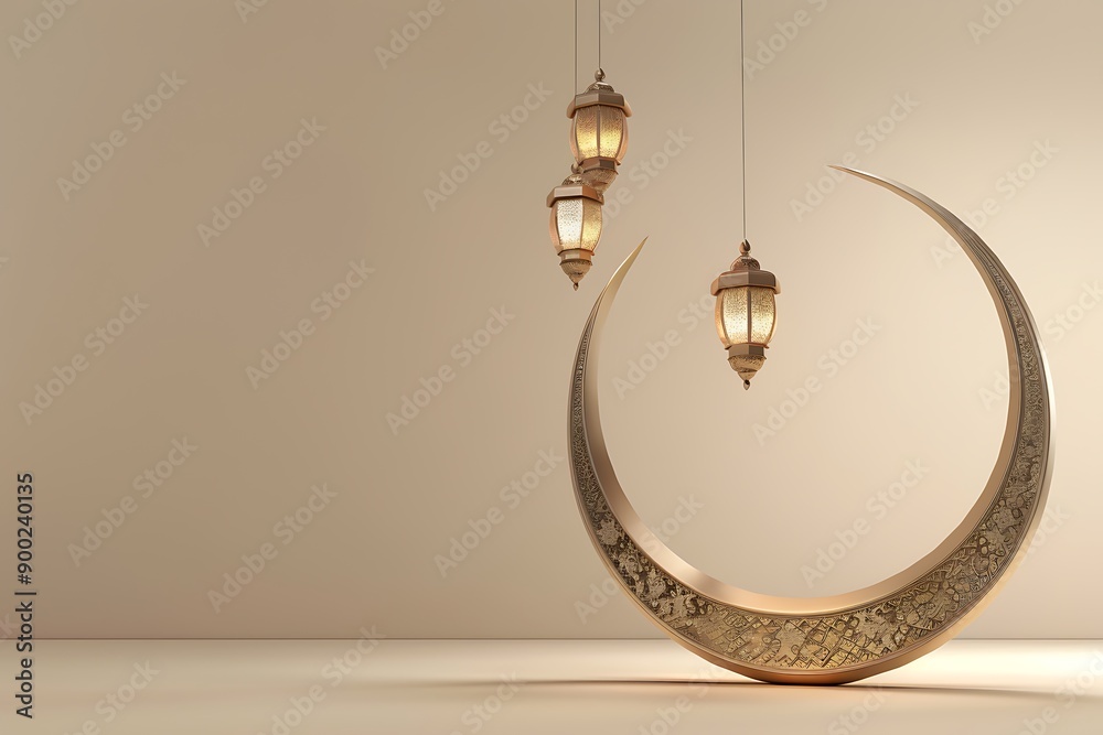 ramadan kareem golden lanterns and moon hanging ramadan kareem golden lanterns and moon hanging