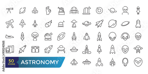 Astronomy icons set. Thin line web icon set. Collection and pack of linear web and ui icons. Editable stroke. Vector illustration.