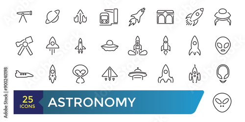 Astronomy icons set. Thin line web icon set. Collection and pack of linear web and ui icons. Editable stroke. Vector illustration.