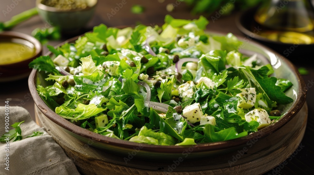 Greens, lettuce, onion, parsley, tarragon. Generative AI Greens, lettuce, onion, parsley, tarragon. Generative AI