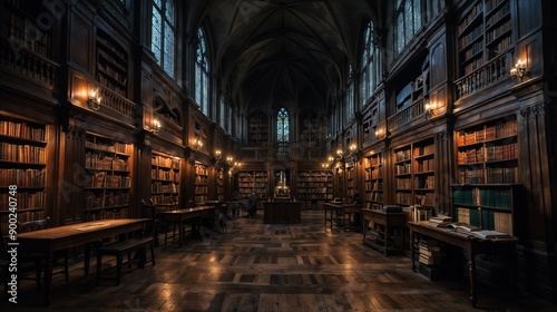 Gothic Library: Dark, Mysterious, Candlelit, Antique, Books, Architecture, Vintage, Shadows, History, Enchantment