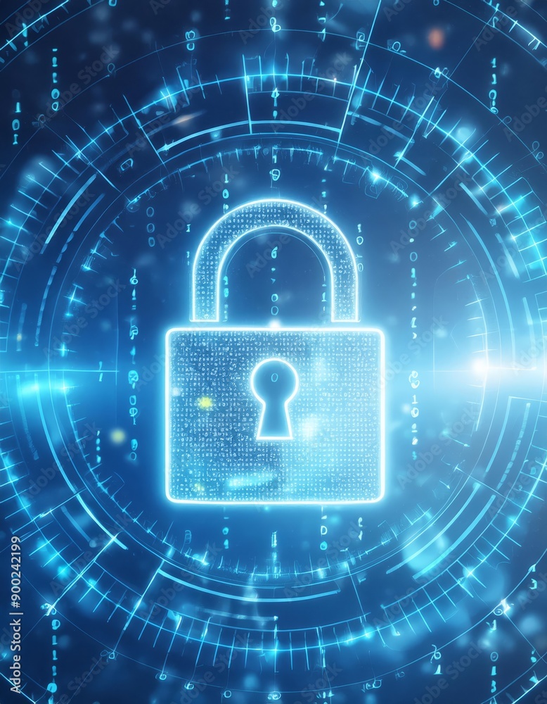 Locked Screen - Padlock Icon on Blue Technical Screen - High Security of Device - Protection of Personal Data - Encryption of Password - Crypto Currency - Defense against Hackers and Hacking Locked Screen - Padlock Icon on Blue Technical Screen - High Security of Device - Protection of Personal Data - Encryption of Password - Crypto Currency - Defense against Hackers and Hacking