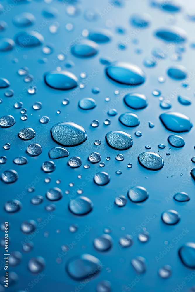 Close-up of water droplets on a blue surface, highlighting the texture and clarity of the droplets in a clean and simple composition. Close-up of water droplets on a blue surface, highlighting the texture and clarity of the droplets in a clean and simple composition.