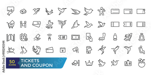 Tickets Related Line Icon Set. Related to Combo offer, Mobile Ticket and more. Collection and pack of linear web and ui icons. Editable stroke. Vector illustration.