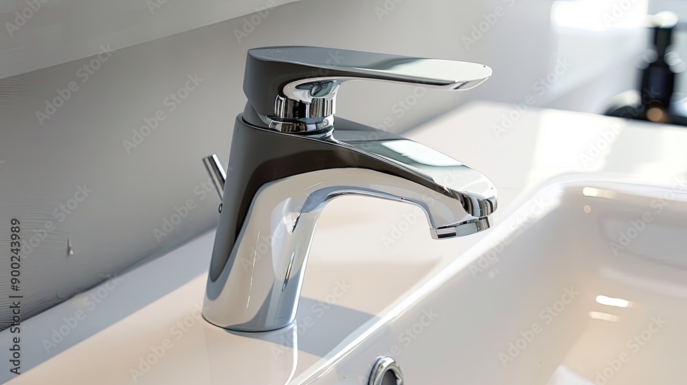 Modern washroom faucet chrome. Generative AI Modern washroom faucet chrome. Generative AI