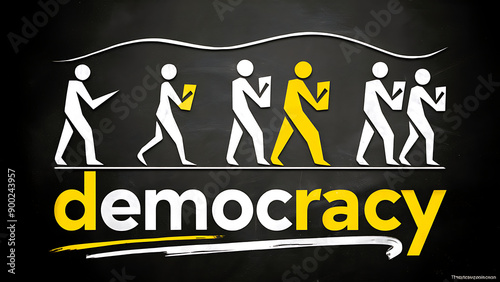 Modern Democracy in Action with Voters Casting Ballots, Smooth Clean Lines, and Bold Typography