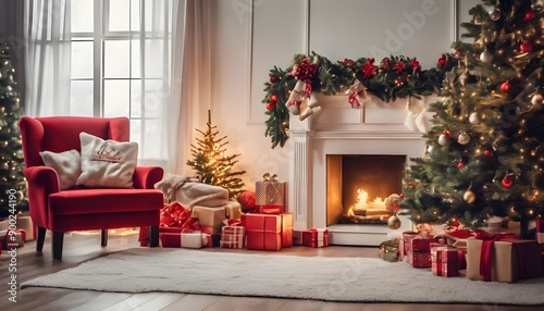 Festive Christmas Living Room with Decorated Tree and Cozy Atmosphere