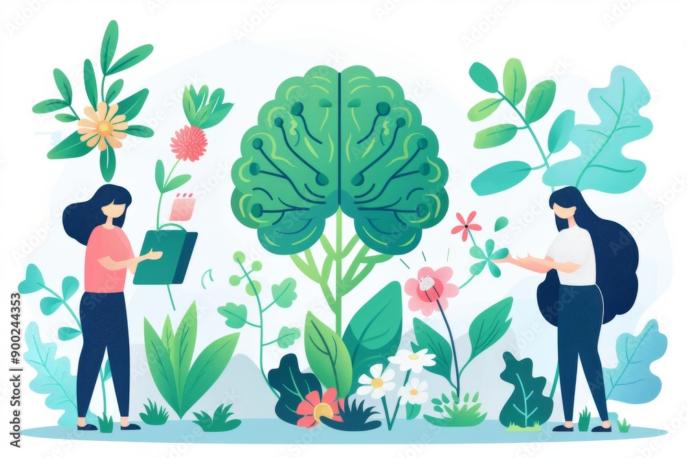 Scientists analyzing digital brain data in a futuristic lab ...