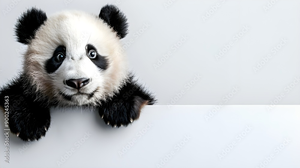 Adorable Panda Peeking Over a White Surface Adorable Panda Peeking Over a White Surface