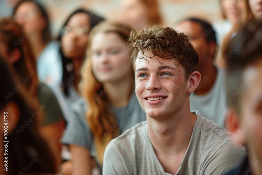 Diverse Group of Freshmen Students Gathered for College Orientation on Campus Diverse Group of Freshmen Students Gathered for College Orientation on Campus