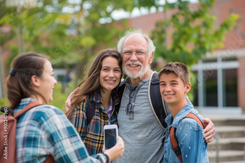 Farewell Moment: Student and Family Embracing for Final Photo Together © Nathaphat