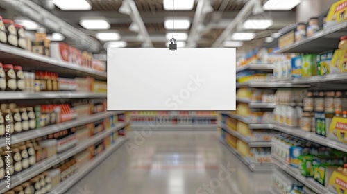 Shelf, sign, blank, store. Generative AI © Roman