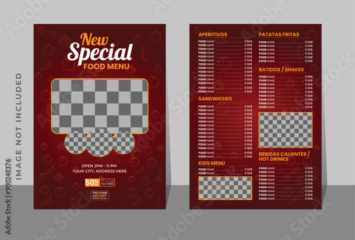 Restaurant Manu and  bifold brochure template