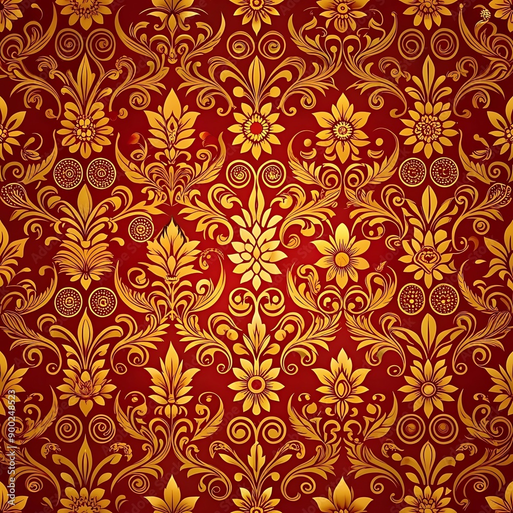 Red and Gold Floral Damask Pattern. Red and Gold Floral Damask Pattern.