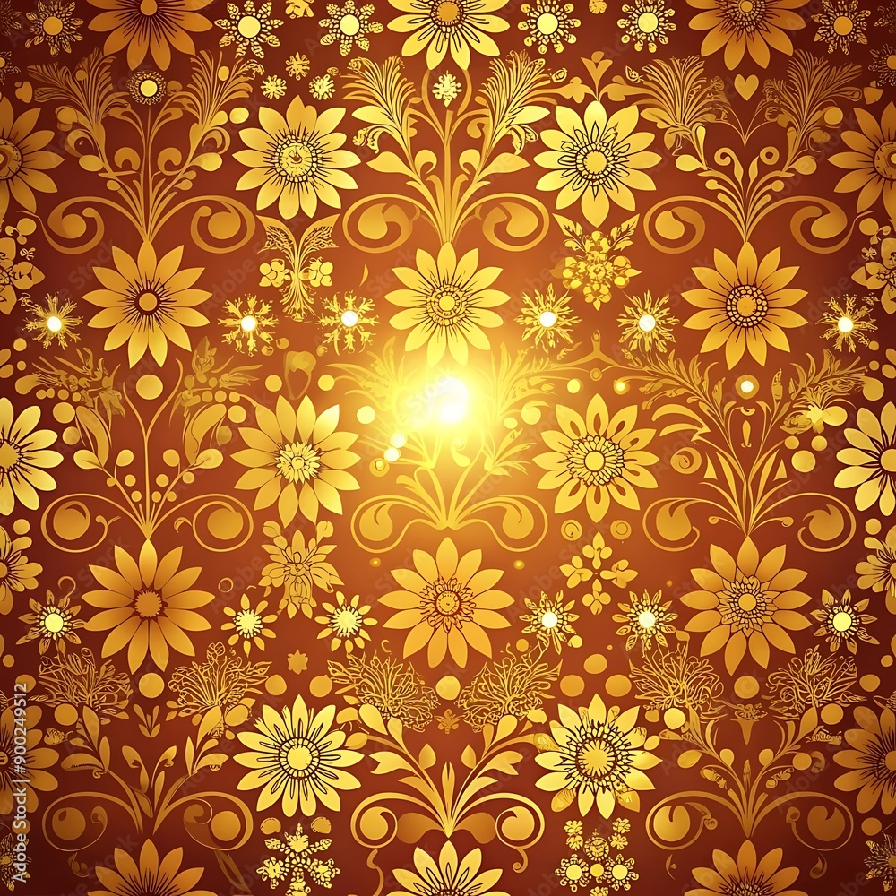 Golden Floral Pattern Background. Golden Floral Pattern Background.