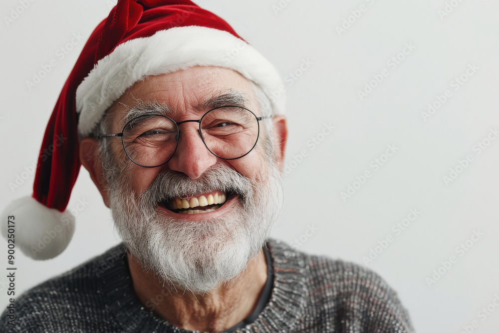 happy senior man wearing santa hat happy senior man wearing santa hat
