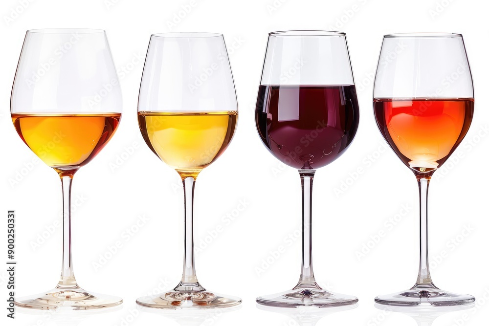 Four Wine Glasses with Different Colored Wines Four Wine Glasses with Different Colored Wines