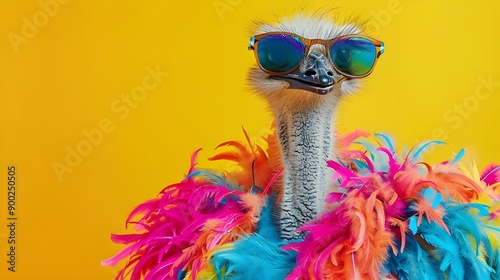 Ostrich in Sunglasses and Feathers