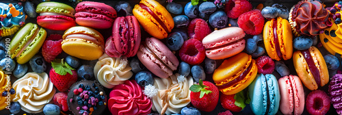 An assortment of colorful macarons