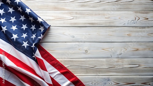 American Flag on White Wooden Background.