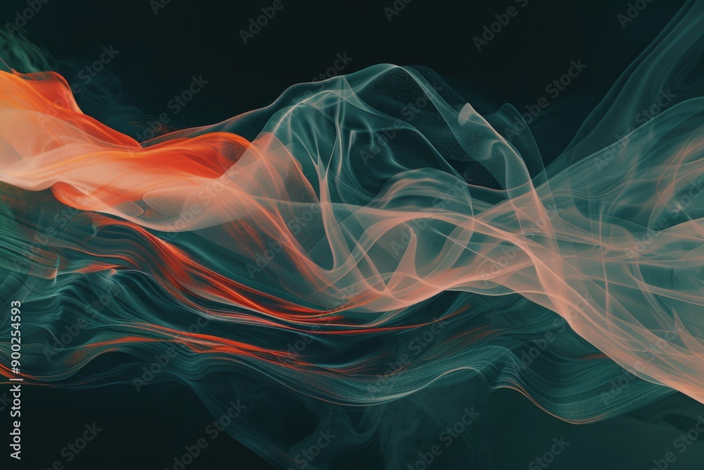 Fototapeta premium Abstract Swirling Orange and White Lines on Dark Green Background