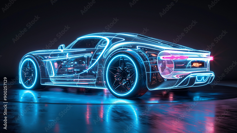 Naklejka premium a high-tech sports car with light-up wheel rims and body panels