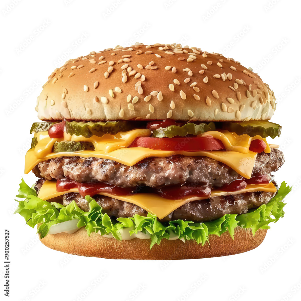 Hamburger With Fresh Ingredients on White or Transparent Background Hamburger With Fresh Ingredients on White or Transparent Background