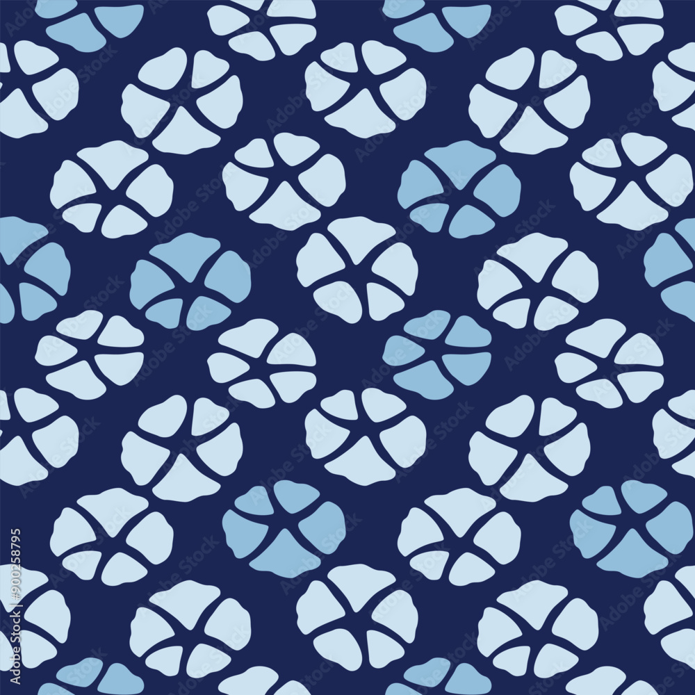 Fototapeta premium Japanese Morning Glory Flower Bloom Vector Seamless Pattern