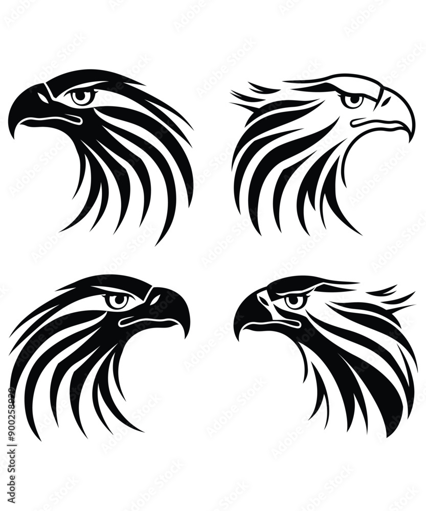 Fototapeta premium Dynamic eagle logo design illustration, Aggressive Eagle or hawk set logo silhouette vector icon