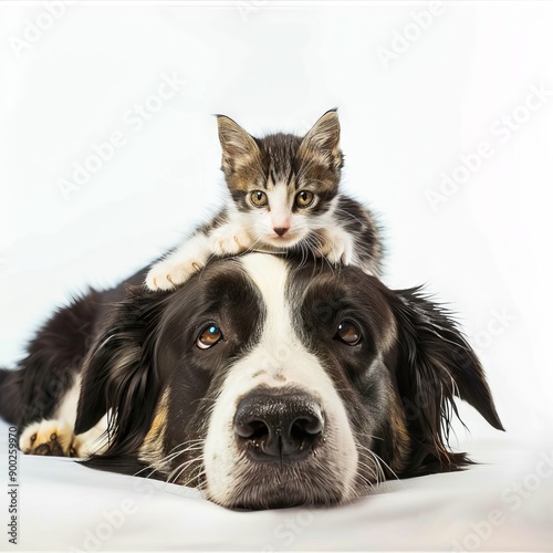 A dog and a cat laying on top of each other