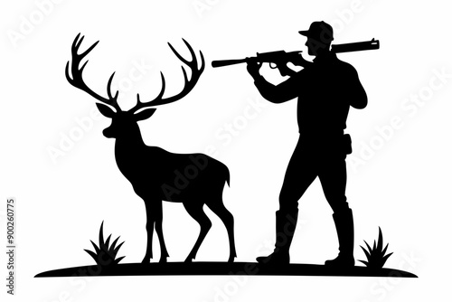 

Deer hunting silhouette, man with rifle deer hunting vector illustration, silhouette of a deer
