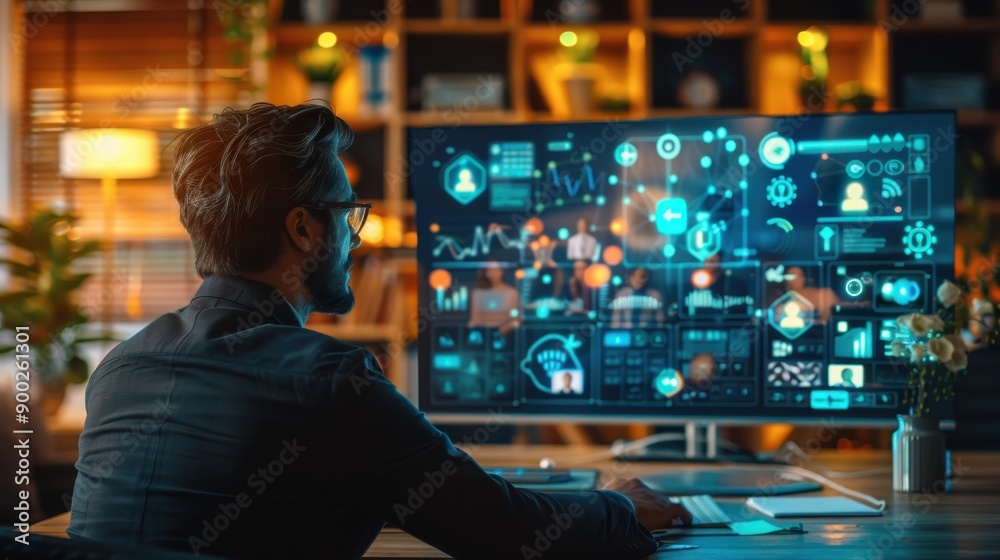 Virtual Business Consultation: Remote Collaboration in Futuristic Home Office Setting Virtual Business Consultation: Remote Collaboration in Futuristic Home Office Setting