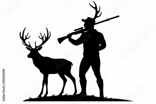 

Deer hunting silhouette, man with rifle deer hunting vector illustration, silhouette of a deer
