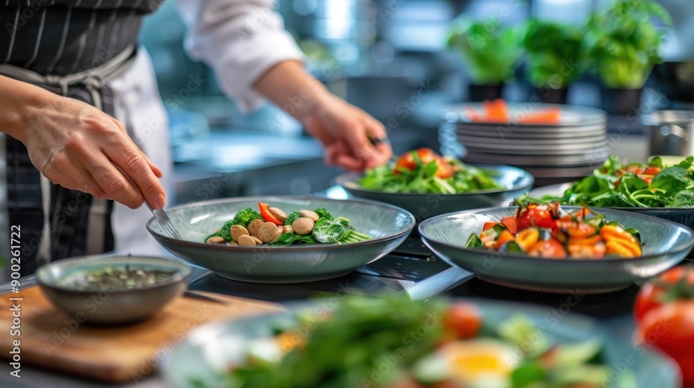 Modern Nutrition Consultant Designing Futuristic Diet Plans with Fusion Cuisine in Kitchen Setting