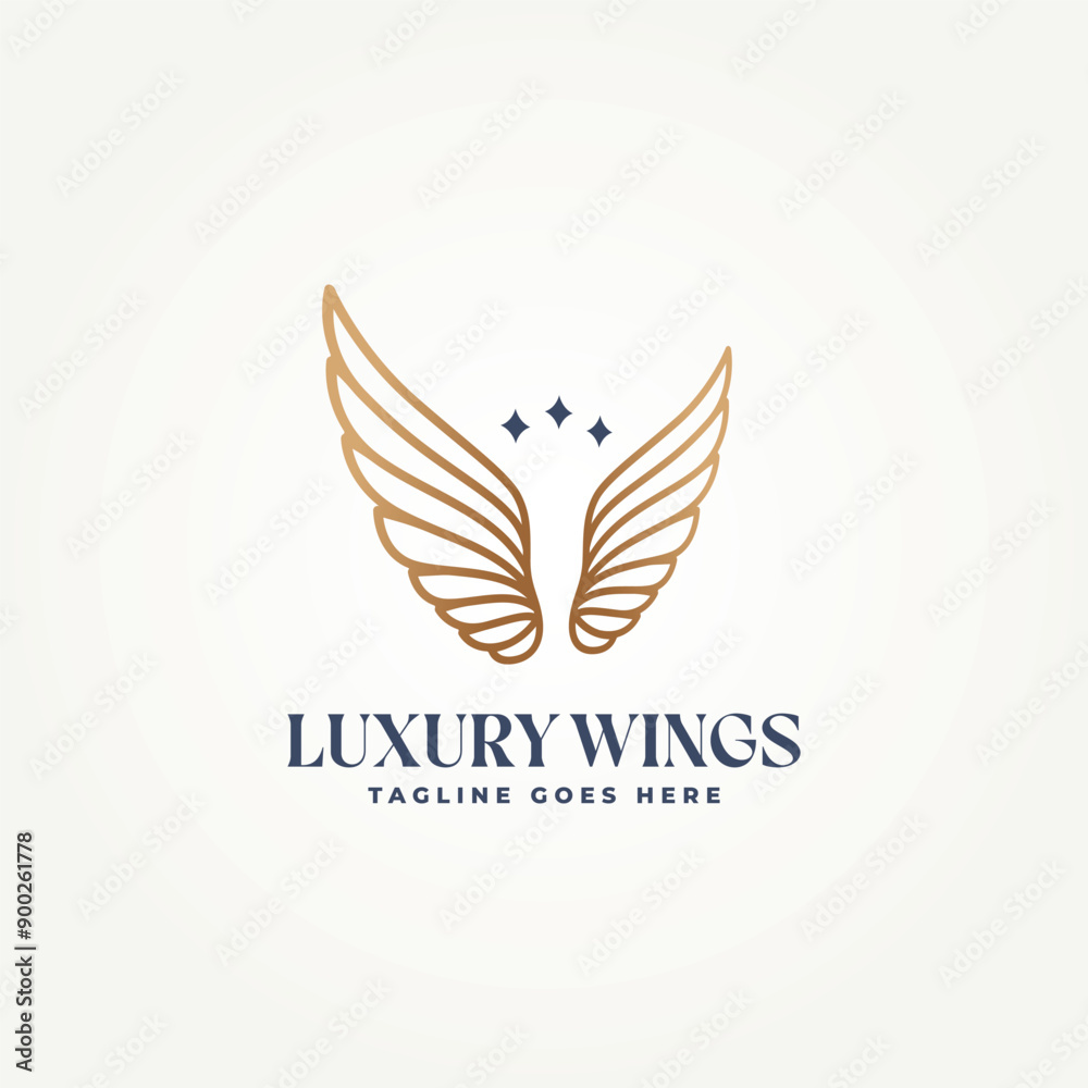 luxurious golden wings with stars line art icon logo vector illustration design luxurious golden wings with stars line art icon logo vector illustration design