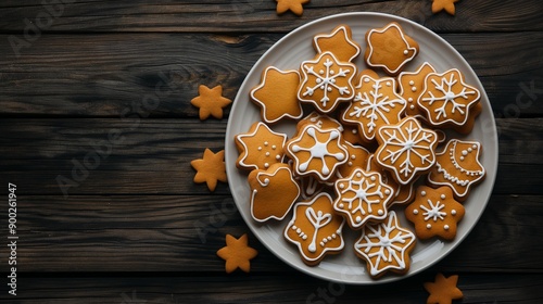 Decorative Halloween Gingerbread Cookies on Plate With Festive Icing Designs photo