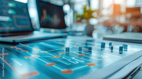 Wallpaper Mural Restructuring the Future: Close Up of Organizational Chart in Corporate Double Exposure Torontodigital.ca