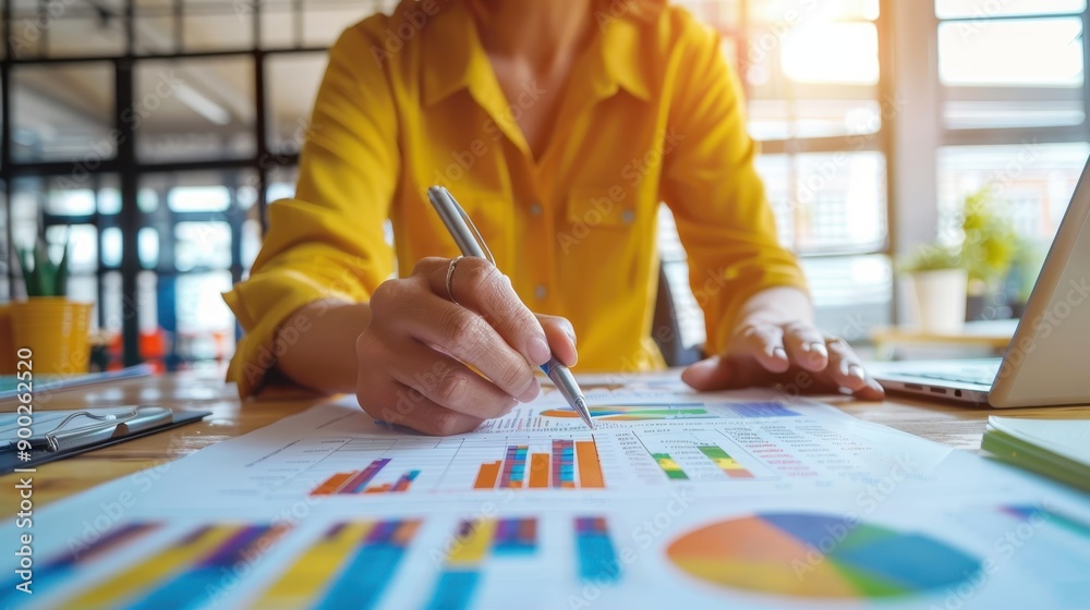 Financial Integrity Check: Supervisor Analyzing Vibrant Data Charts in Double Exposure Office Environment Financial Integrity Check: Supervisor Analyzing Vibrant Data Charts in Double Exposure Office Environment