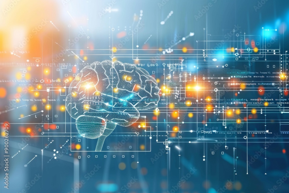 Abstract profile of a person with neural networks and vibrant colors representing thought processes and creativity Abstract profile of a person with neural networks and vibrant colors representing thought processes and creativity