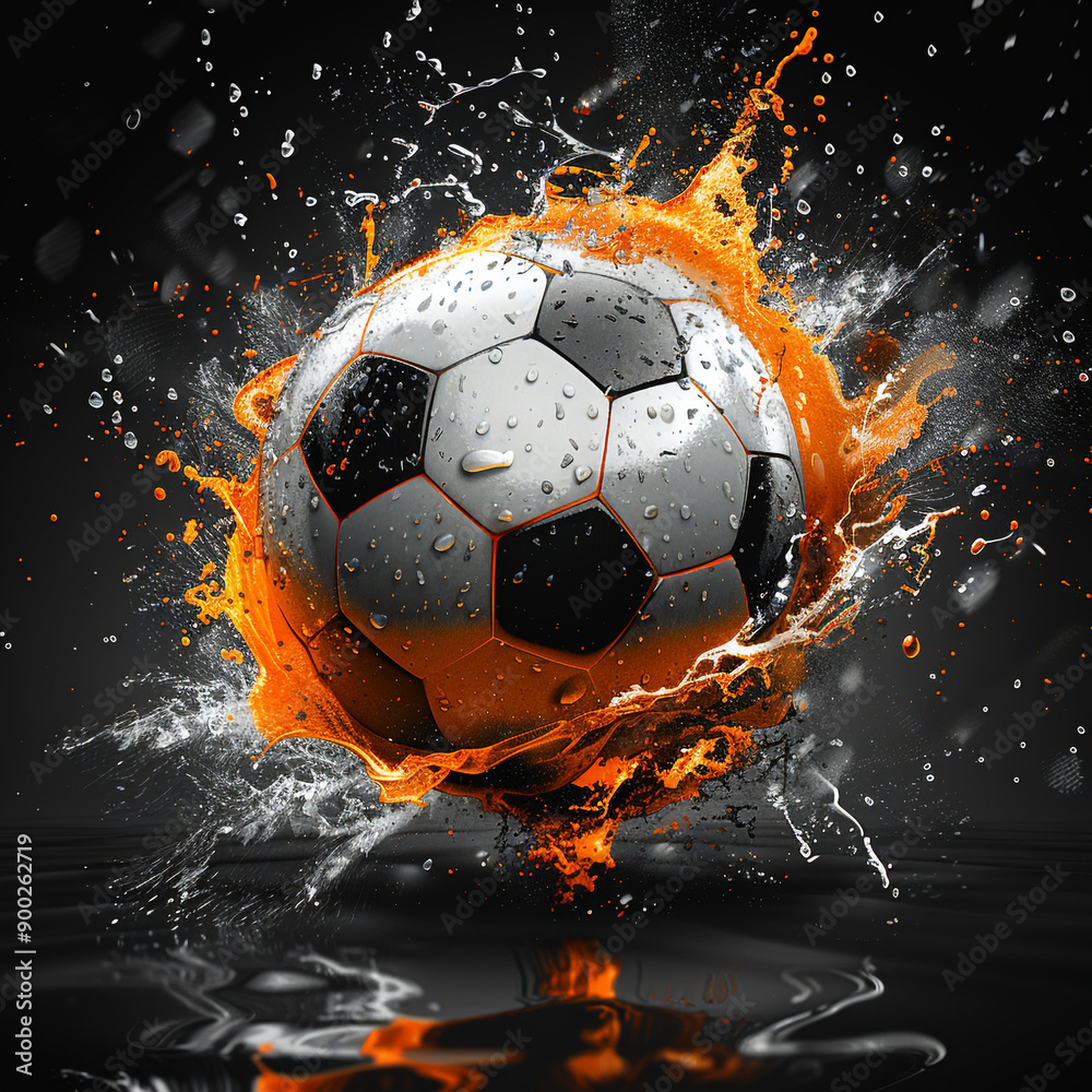 Naklejka premium Soccer ball with fire