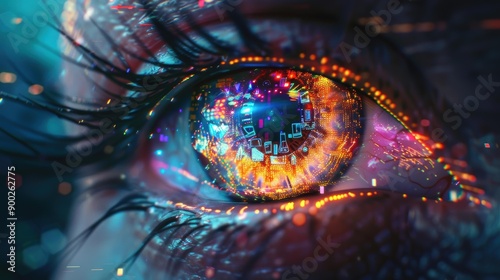 A Human Eye Reflecting a Digital World