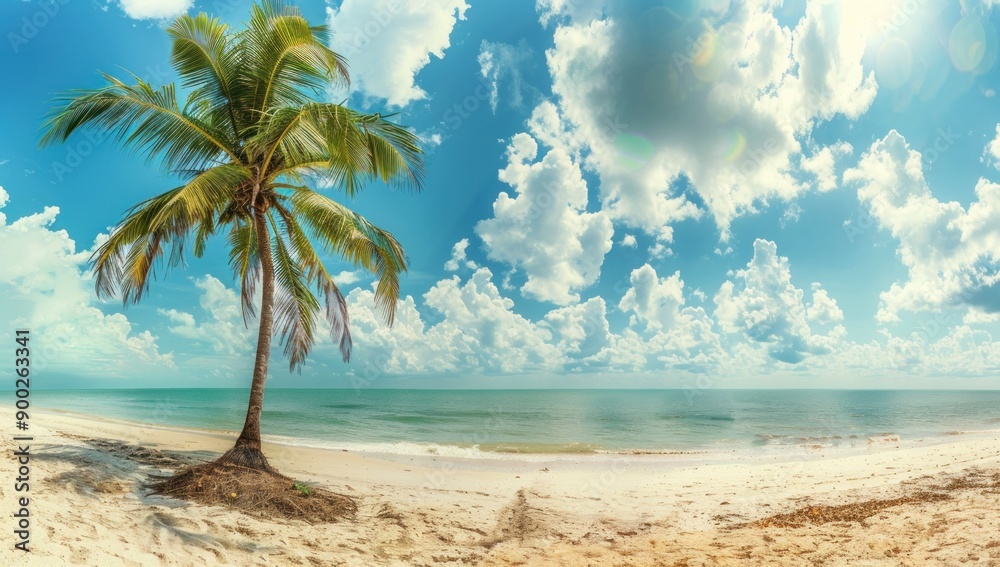 Fototapeta premium Tropical Paradise: Palm Tree on a Sunny Beach