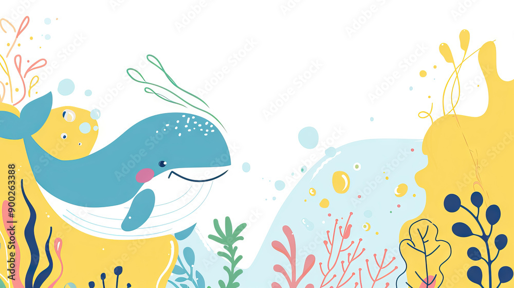 Fototapeta premium happy whale smiling in reef ecosystem sea with cpy space.
